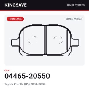 Front Brake Pad Set for Toyota Corolla (US) 2001-2004 & Toyota Echo 2005-2009 – OEM 04465-20550 – KingSave