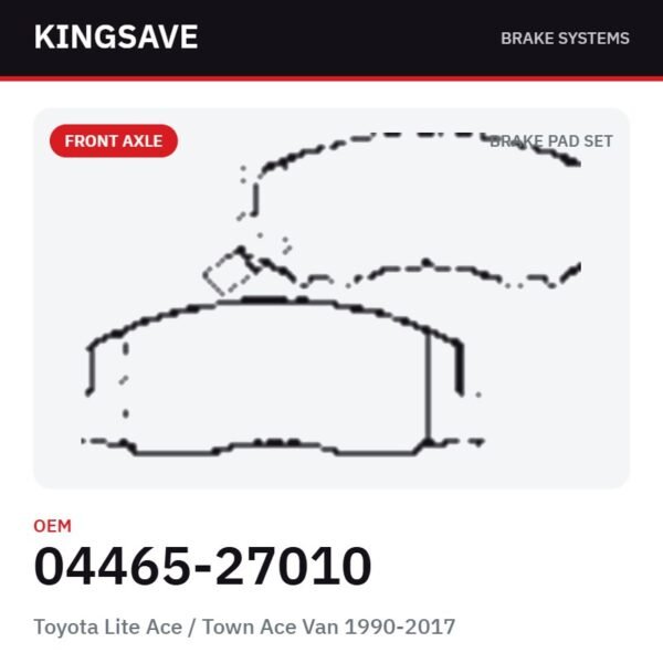 Front Brake Pad Set for Toyota Lite Ace / Town Ace Van 1990-2017 – OEM 04465-27010 – KingSave