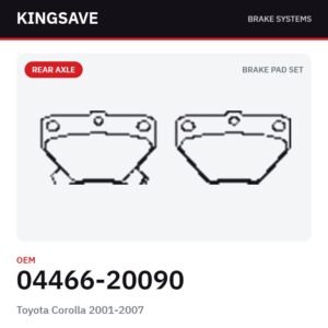 Rear Brake Pad Set for Toyota Corolla 2001-2007 & Toyota Yaris 2002-2013 – OEM 04466-20090 – KingSave