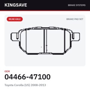 Rear Brake Pad Set for Toyota Corolla (US) 2008-2013 & Toyota Yaris – OEM 04466-47100 – KingSave