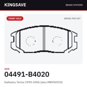 Front Brake Pad Set for Daihatsu Terios 1999-2006 (also MB950555) – OEM 04491-B4020 – KingSave Front Brake Pad Set for Daihatsu Terios 1999-2006 (also MB950555) – OEM 04491-B4020 – KingSave