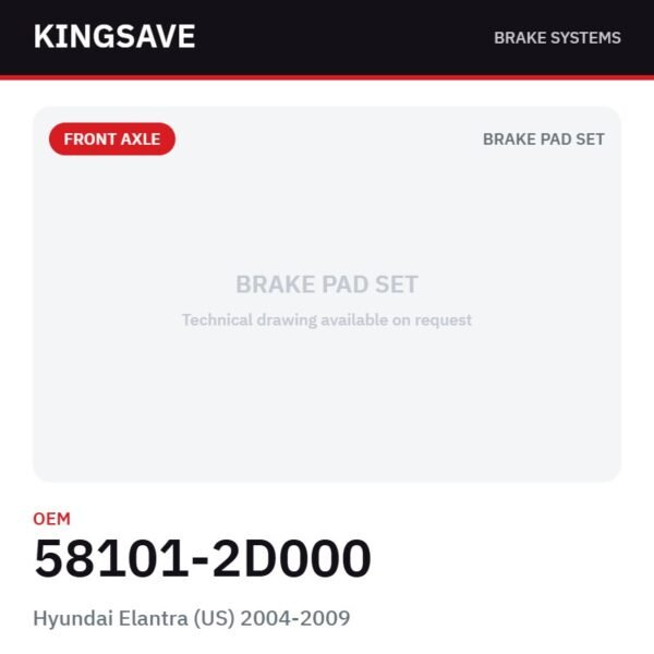 Front Brake Pad Set for Hyundai Elantra (US) 2004-2009 – OEM 58101-2D000 – KingSave