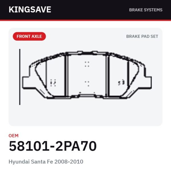 Front Brake Pad Set for Hyundai Santa Fe 2008-2010 – OEM 58101-2PA70 – KingSave