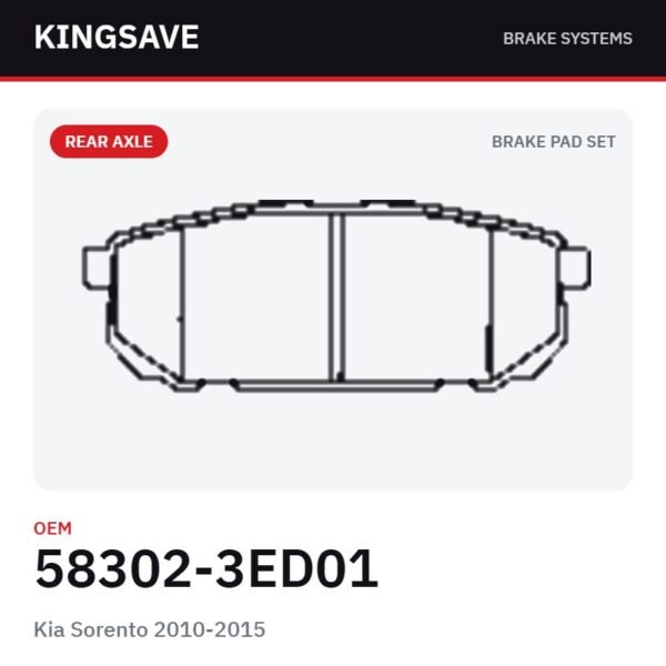 Rear Brake Pad Set for Kia Sorento 2010-2015 – OEM 58302-3ED01 – KingSave