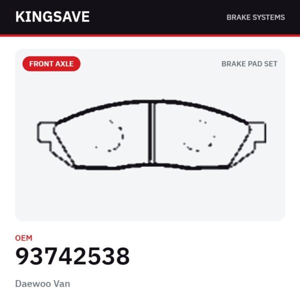 Front Brake Pad Set for Daewoo Van & Suzuki Van 1985-1995 (also 93742633) – OEM 93742538 – KingSave
