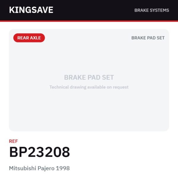 Rear Brake Pad Set for Mitsubishi Pajero 1998 – Ref. BP23208 – KingSave
